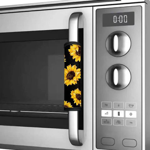 Sunflower Print Refrigerator Door Handle Covers Set of 6, Three Sizes, Anti Skid Appliance Handle Protectors on microwave