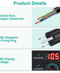 Adjustable DC Power Supply 3V To 24V 3A 72W with LCD, showing tinned copper wires, 3-prong plug, and LED voltage display.