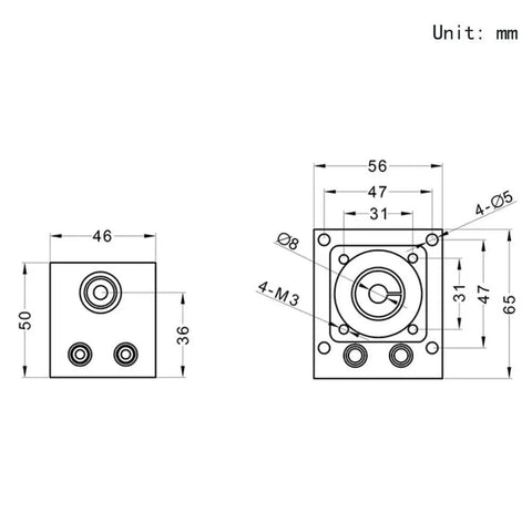 Technical drawing of 100mm Travel Linear Rail Guide SFU1605 Ballscrew With NEMA17 Stepper Motor, dimensions in mm