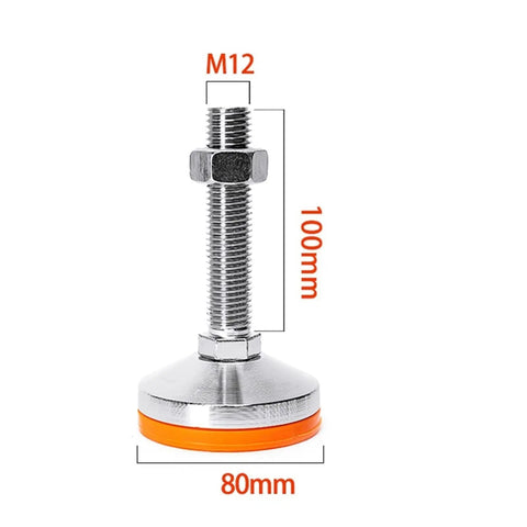 Heavy Lifters Carbon Steel Leveling Feet Three Pack Adjustable Screw Legs with Grip Tight Non Slip Pads for Machinery Racks Easy Setup On Uneven Floors Rock Solid Stability showing dimensions of 100mm height and 80mm base.