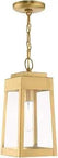 Oslo One Light Outdoor Hanging Lantern With Satin Brass Finish And Clear Glass, solid brass frame, elongated view