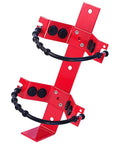 Four Pack Heavy Duty Steel Fire Extinguisher Mount For Ten Pound Units built with red powder coat, fits five to seven inch cylinders.