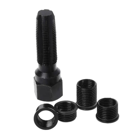 14mm Ignition Plug Rethread Kit with reamer tap and 4 threaded inserts for aluminum cylinder heads, hex drive.