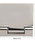Heavy Duty Stainless Steel Glass Door Hinges For 90 Degree Frameless Showers Adjustable With Flexible Rubber Pads, front view, 69mm x 70mm size.