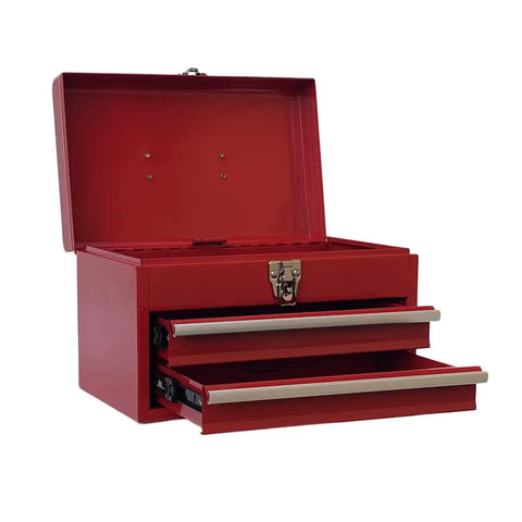 Open Portable 14 Inch 2 Drawer Metal Tool Chest With Ball Bearing Drawer Slides Steel Tool Storage Box Organizer Red Finish