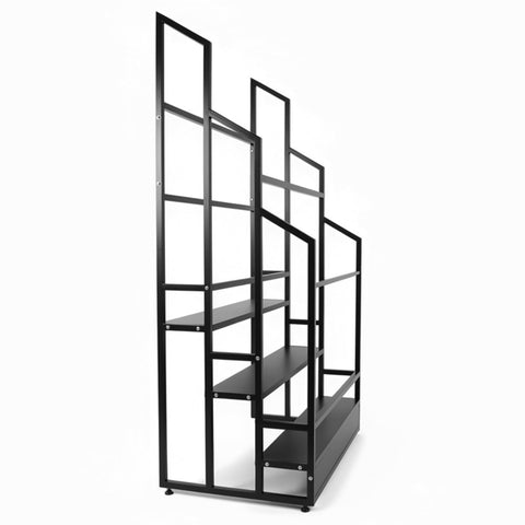 No Fuss Heavy Duty Three Tier Commercial Textile Fabric Roll Organizer Built Like A Tank With Detachable Rods for vinyl spools in black.