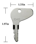 Silver ignition key for Kubota L G M series tractors, 1.97 inches by 1.33 inches, part of 4 Pack Ignition Keys Replacement For Kubota L G And M Series Tractors Built For Heavy Duty Farm Use Fits Mahindra Mitsubishi Case 32412 35260 31852 Key Set.