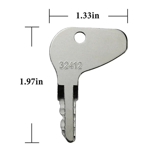 Silver ignition key for Kubota L G M series tractors, 1.97 inches by 1.33 inches, part of 4 Pack Ignition Keys Replacement For Kubota L G And M Series Tractors Built For Heavy Duty Farm Use Fits Mahindra Mitsubishi Case 32412 35260 31852 Key Set.