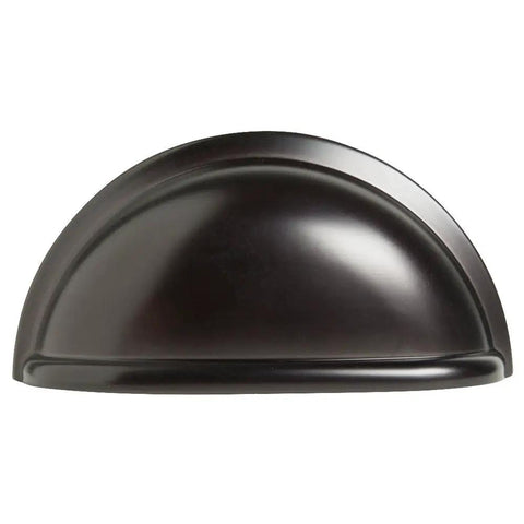 Top Shelf Rustic Bin Cup Pulls With Slick Oil Rubbed Bronze Finish, rounded design ideal for kitchen or bathroom use.