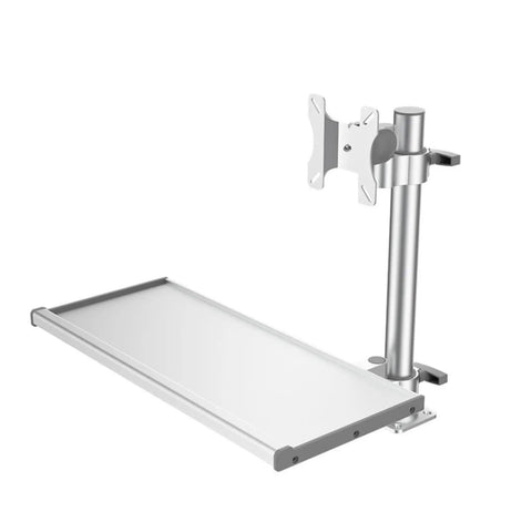 Rock Solid Industrial Aluminum Monitor Arm And Keyboard Mount Heavy Duty Workstation Base with a wide keyboard platform.
