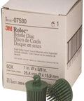 Box and single green 3M Roloc Bristle Disc Green Pro Grade For Deburring Blending Finishing Polishing And Coating Removal With Ceramic Abrasive Grain
