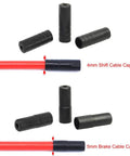 200 Pieces Bike Derailleur Shift And Brake Wire Cable Housing Ferrule End Caps Set For 4mm Shift Cables And 5mm Brake Cables Plastic Protective Caps Durable And Lightweight Includes 100 Derailleur Caps And 100 Brake Caps. 4mm shift and 5mm brake cable end caps, black plastic, shown on cable ends