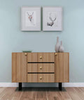 Wooden dresser with three drawers, each featuring 50 Pack Matte Black Drawer Knobs for Cabinets and Dressers One And A Quarter Inch Diameter.