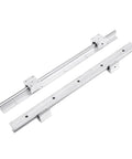 Real Deal SBR12 Linear Rail Shaft Set Built Tough With Four Matching Bushings Featuring Pre Drilled Mounting Holes For CNC Routers 3D Printers And Robotics Projects, showing two steel linear guide rails.