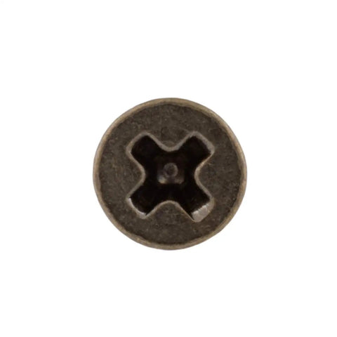 Heavy Duty Number 4 X Half Inch Flat Head Phillips Wood Screws In Antique Brass Finish showing top view of screw head design.