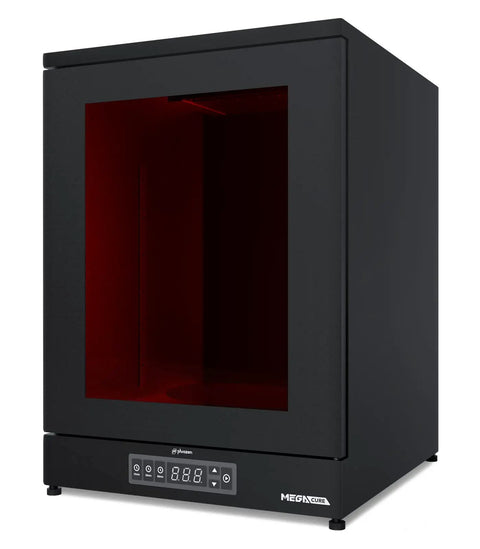 Lightning Fast UV Resin Curing Box For 3D Projects Featuring A Roomy 400X400X450Mm Turntable Chamber And Smart Sensor Tech, black enclosure with red interior.