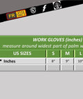 Size chart for Royal Blue Flame Resistant Welding Gloves, 14 Inch Cowhide Leather, Polycot Lining, Large Size, 1 Pair