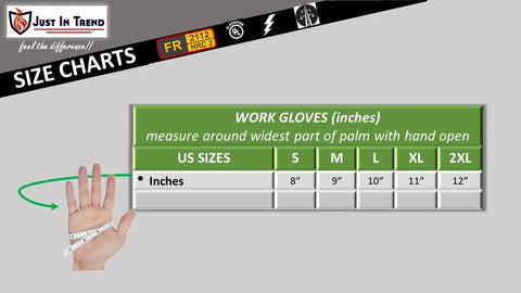 Size chart for Royal Blue Flame Resistant Welding Gloves, 14 Inch Cowhide Leather, Polycot Lining, Large Size, 1 Pair