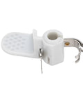 Automatic Sewing Machine Needle Threader With Precise Positioning Plastic Quick Threading Tool For Home Sewing Needles And Everyday Mending Super Handy Use Now white plastic sewing machine needle threader with metal guide, close-up