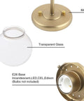 Antique Brass Double Sconce Wall Light With Clear 5.9 Inch Globe Shade components including metal base and E26 socket details