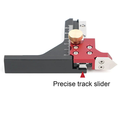 Side view of Pro Grade Woodworking Height Gauge with CNC Machined Aluminum Dual Scale for Table Saw Router Table and Drill Press.