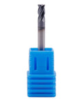 Blue plastic end mill holder with a 1/8-inch solid carbide square end mill protruding.