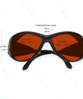 OD 6 Plus Laser Safety Specs For 190nm To 550nm Wavelengths Violet Blue Green Laser Eyewear Pro Grade 40 Percent Visible Light Transmittance EN207 Certified Frame Style 2 Black, front view showing lens width 54mm and height 43mm.