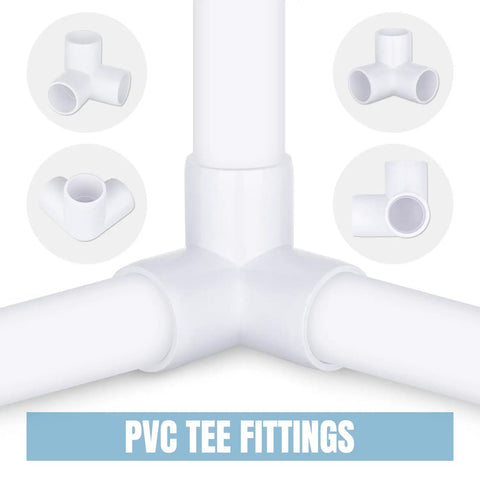 Three Quarter Inch Three Way PVC Pipe Fittings Connectors For DIY Furniture Projects, furniture grade white with tapered edges