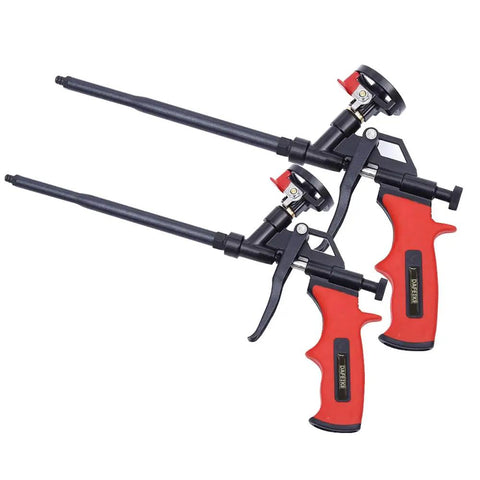 Two red Expanding Foam Gun With PTFE Coated Barrel, Upgraded Teflon Foam Dispensing Tool for insulation and caulking.