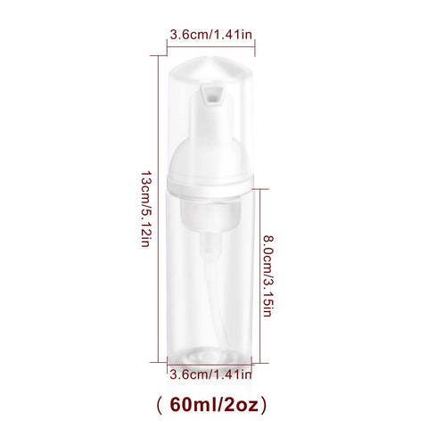 2 Oz Travel Foam Dispenser Bottles Set Empty Plastic Pump Bottles For Hand Soap And Shampoo Refillable And Reusable Grab And Go Travel Containers 60 Ml Each, measuring dimensions
