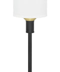 Mid Century Modern Table Lamp With USB Port, black base, gold accents, white fabric shade, industrial style lighting