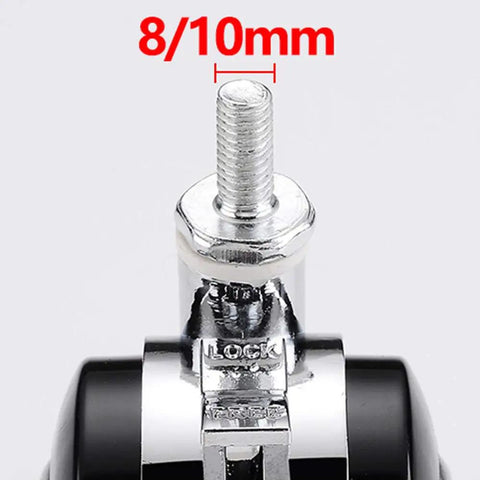 Close-up of M6 threaded stem on Heavy Duty 50Mm Twin Wheel Casters With M6 Threaded Stem Smooth Rollin Black Nylon Furniture Swivel Striders.