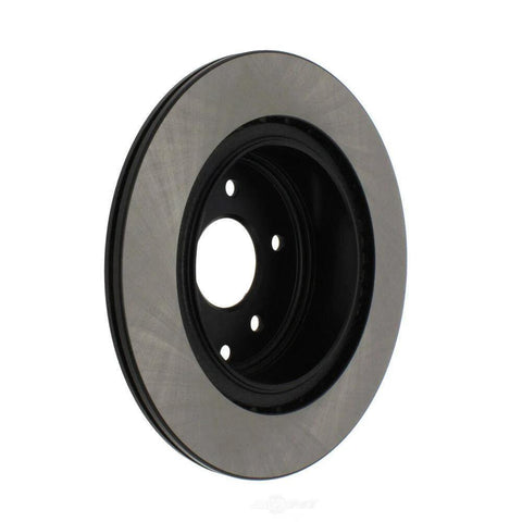 Centric Premium rear brake rotor with silver braking surface and black hub, angled view
