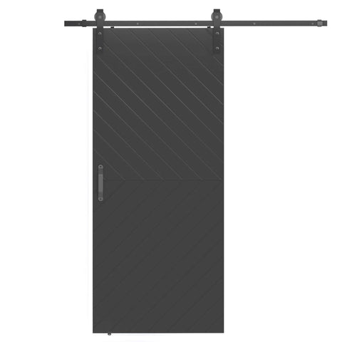 Front view of 36-Inch By 84-Inch Sliding Barn Door With Modern Style, 6-Foot Hardware Kit Included, in black finish.
