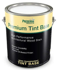 Eight Pack Of One Gallon Premium Oil Based Wood Stain And Sealer Combo Clear Base Semi Transparent Exterior Finish With Tough As Nails Durability No Sweat Application Next Level Uv Defense And Super Fast Absorption Formula in a can with label.