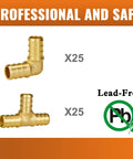 Brass Crimp Fittings 50 Pack For PEX Pipe 1/2 Inch With 90 Degree Elbow And Tee Kit No Lead, Corrosion Resistant Plumbing