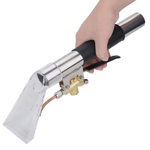 Hand holding Beast Heavy Duty Upholstery Extractor For Carpet And Sofa With Wand Wet Dry Vacuum Cleaner stainless steel tool