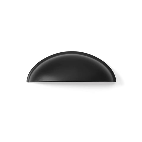 10 Pack Matte Black Cabinet Drawer Pulls 3.3 Inch Length Zinc Alloy Cup Pulls For Kitchen Hardware, single pull front view