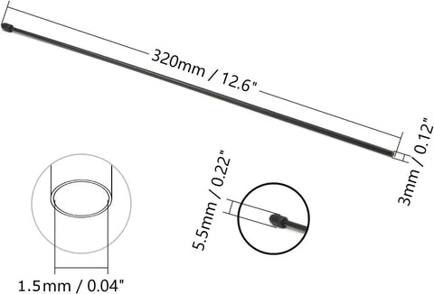 Diagram of RC Antenna Tube Kit For RC Boat With Silver Aluminum Mount And Cap Black Plastic Tube 320mm Long Inner Diameter 1.5mm