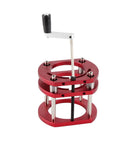 Router Lift Base Workhorse For Woodworking Aluminum Alloy And Stainless Steel 4 Jaw Clamping Table Lifting System With Easy Above Table Crank Adjustment, Firm Mount, Ideal For Small Trimming Machines And Precise Routing. red aluminum alloy router lift base with crank and 4-jaw clamp