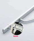 Two Piece Solid Aluminum Alloy Corner Shelf Brackets Rock Solid Wall Mount Support With Matching Screw Kit And Slick Rounded Edges Built Tough For Heavy Duty Home Organization Makeover Upgrade, showing 8mm thickness measurement.