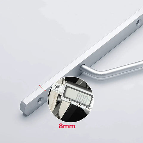 Two Piece Solid Aluminum Alloy Corner Shelf Brackets Rock Solid Wall Mount Support With Matching Screw Kit And Slick Rounded Edges Built Tough For Heavy Duty Home Organization Makeover Upgrade, showing 8mm thickness measurement.