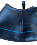 Heavy Duty Inner Tube 4.10/3.50-4 with TR87 Angled Valve for wheelbarrows and hand trucks, thick butyl rubber, shown coiled.
