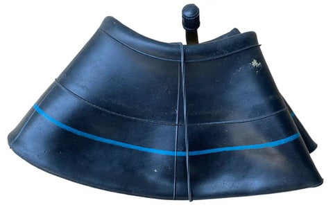 Heavy Duty Inner Tube 4.10/3.50-4 with TR87 Angled Valve for wheelbarrows and hand trucks, thick butyl rubber, shown coiled.