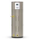 Heavy Duty 50 Gallon Electric Hybrid Heat Pump Water Heater For Residential Basements And Garages, gray metallic design.