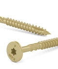 50 Pack 5/16 Inch X 4 Inch T40 Star Drive Structural Screws For Decking Framing side view showcasing self-drilling tip and gold coating.