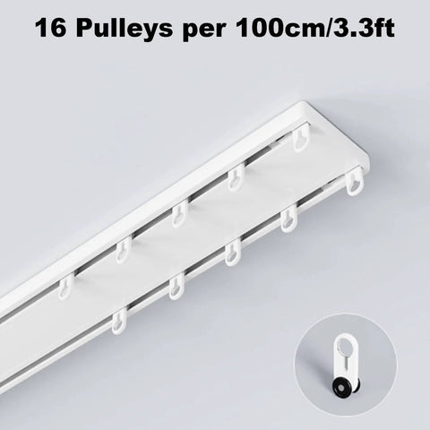 Ceiling Mounted Double Row Curtain Track System With Silent Heavy Duty Pulleys, Easy Install, Smooth Sliding Rails for Curtains