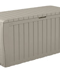 Marvel Plus 71 Gallon Resin Outdoor Storage Box for Patio Cushions Throws Garden Tools and Pool Floats All Weather Wood Look Beige Deck Storage Bin Outdoors