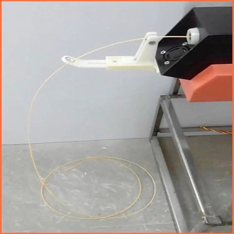 Built Tough Commercial 3D Printer Filament Extruder With Adjustable Speed And Dual Extrusion Dies showing filament output in a loop.