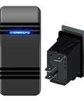3 Pin Boat Rocker Switch SPST On Off Waterproof IP68 For Marine Use 12V 24V Dual Voltage With Blue LED Indicator, Easy Wiring, Heavy Duty Marine Grade Panel Mount, Ready To Wire For Boats Yachts Pontoon, black panel mount switch with blue LED